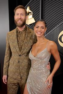 Calvin Harris and Vick Hope at the Grammy Awards.