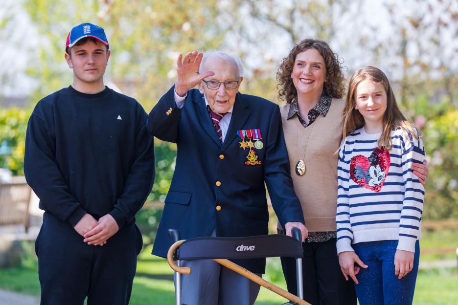 Captain Tom Moore with his family.