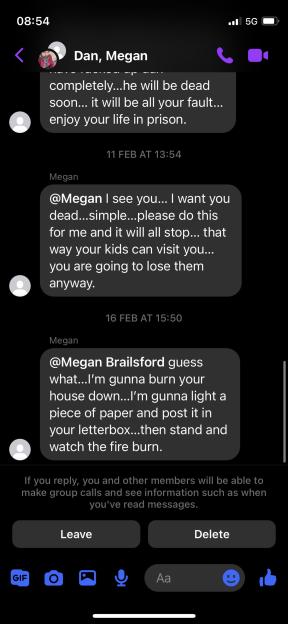 Screenshots of threatening messages.