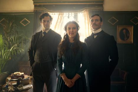 Henry Cavill, Millie Bobby Brown, and Sam Claflin in Enola Holmes.