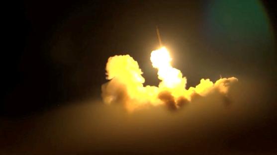 Ballistic missiles over Tel Aviv at night.