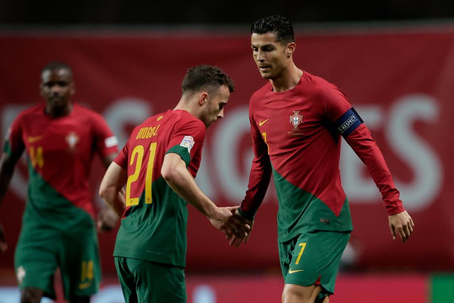 Diogo Jota and Cristiano Ronaldo of the Portuguese national soccer team.