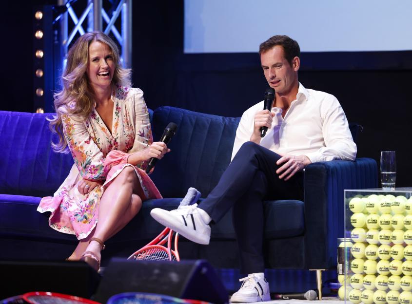 Kim Murray and Andy Murray at a speaking event.