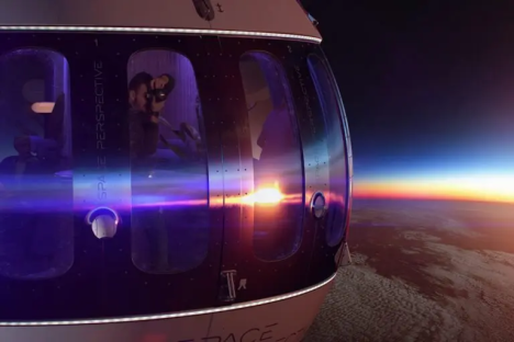 Space Perspective's space capsule during sunrise.