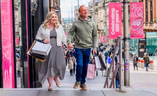 Lottery winners shopping in Hamilton, Scotland.