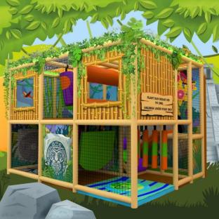 Illustration of a jungle-themed soft play area for children under four.