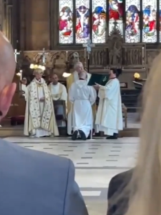 A religious ceremony in a church.