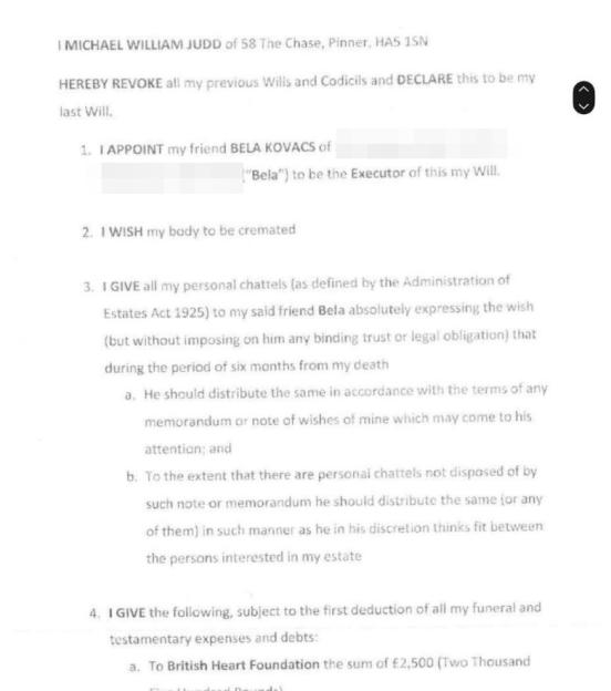 Last will and testament of Michael William Judd.