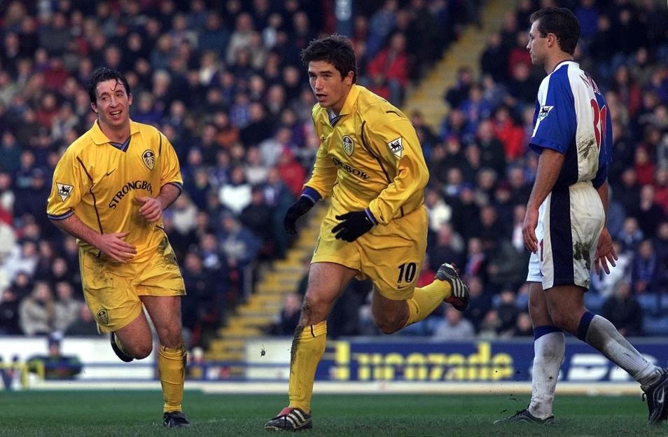 Harry Kewell of Leeds United celebrating a goal.
