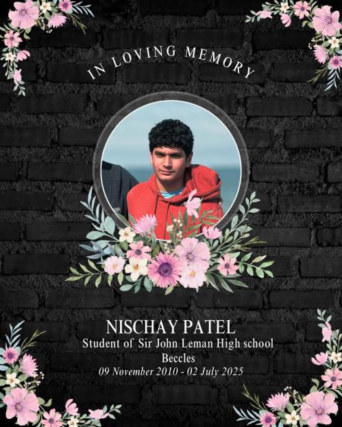 Memorial for Nischay Patel, student of Sir John Leman High School, Beccles.