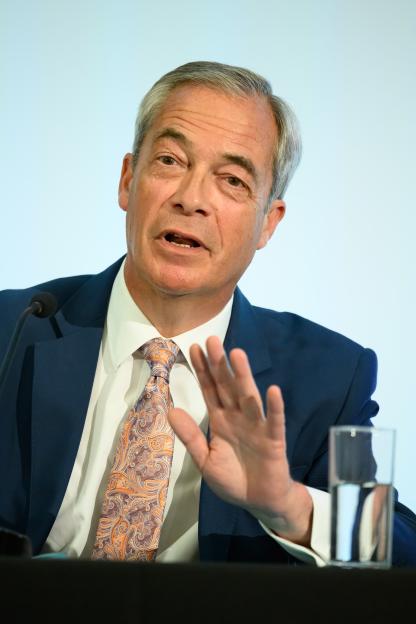 Nigel Farage at a press conference.