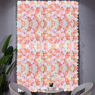 Artificial flower wall panel in pink and white.