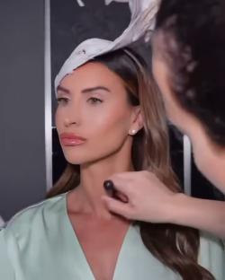 Ferne McCann having her makeup applied.