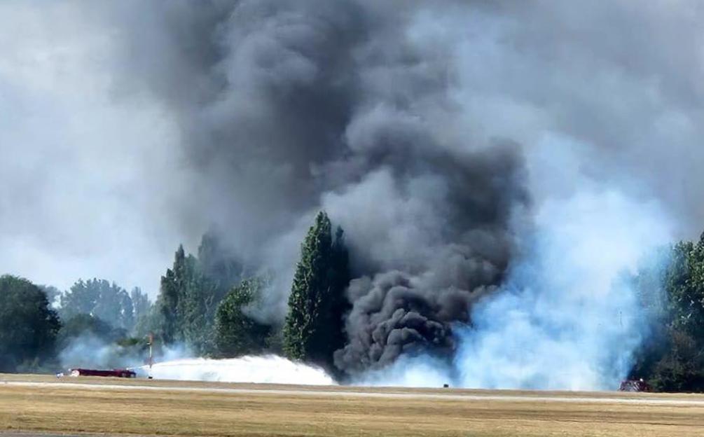 Small plane crash at Southend Airport resulting in a large fire.