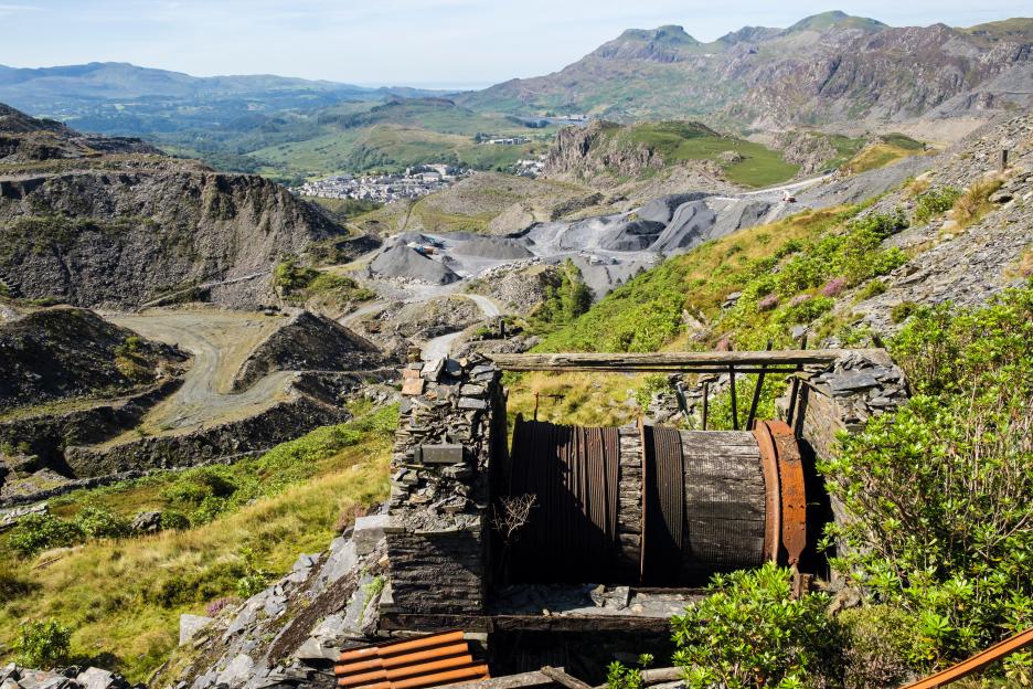 Old disused winding gear at a slate quarry.