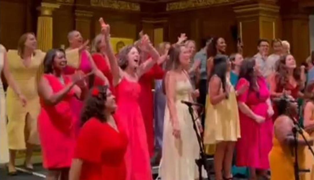 A choir singing in a church.