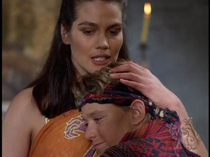 Woman comforting a child.
