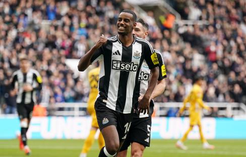 Alexander Isak of Newcastle United celebrates scoring a goal.