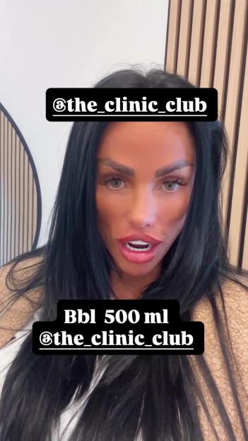 Katie Price discussing 500ml BBL at The Clinic Club.