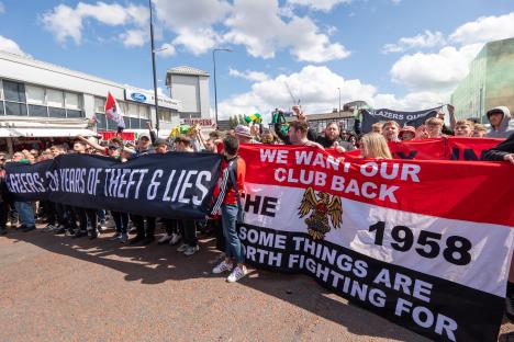 Manchester United fans protesting the Glazer ownership.