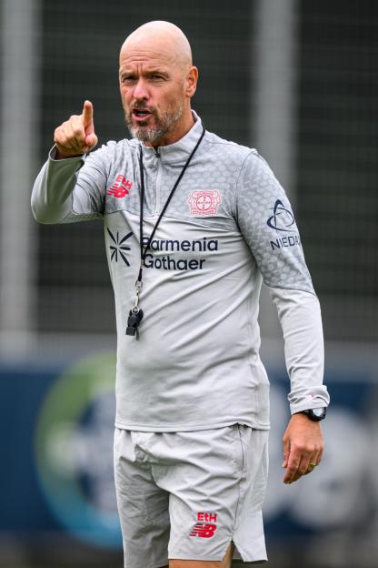 LEVERKUSEN, GERMANY - JULY 7: Erik ten Hag of Leverkusen reacts during a training session at the trainings ground next to the BayArena on July 7, 2025 in Leverkusen, Germany. (Photo by Jörg Schüler/Bayer 04 Leverkusen via Getty Images)