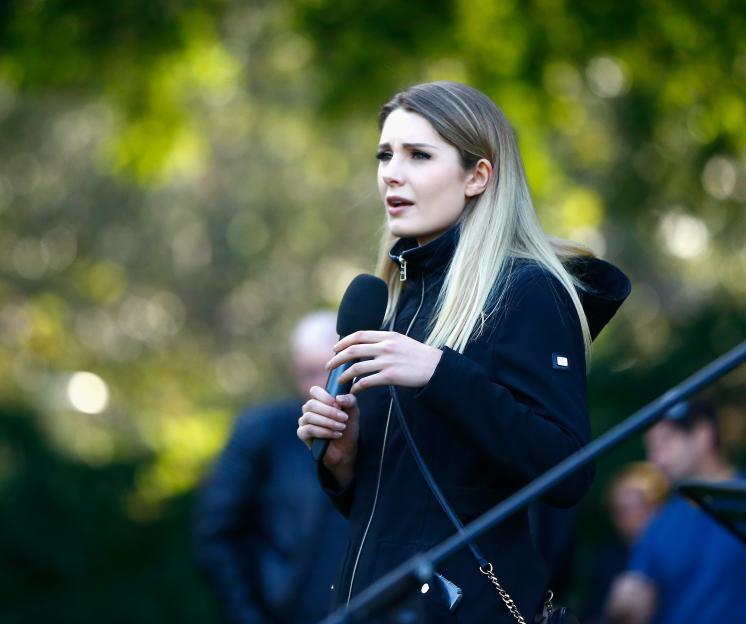 Lauren Southern speaking at a rally for South Africa in Sydney.