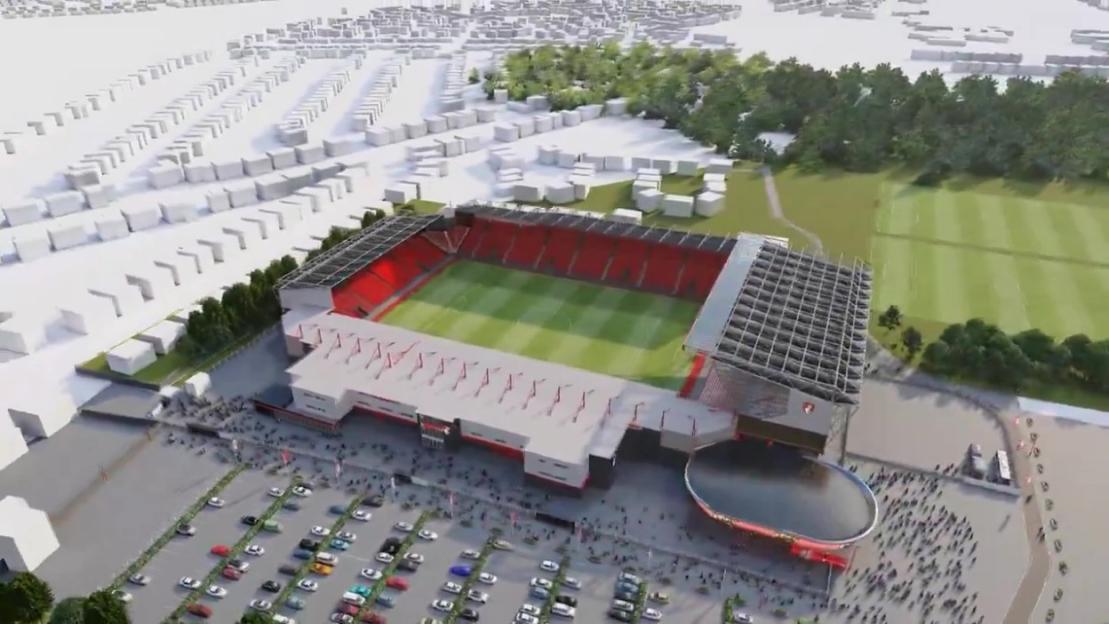 AFC Bournemouth new stadium revamp artist impression video, Twitter , https://x.com/afcbournemouth