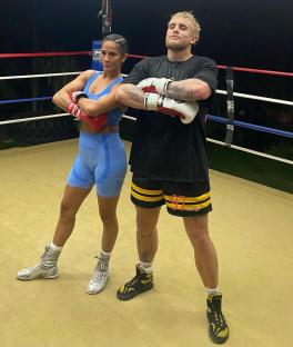 Jake Paul and Amanda Serrano boxing training.
