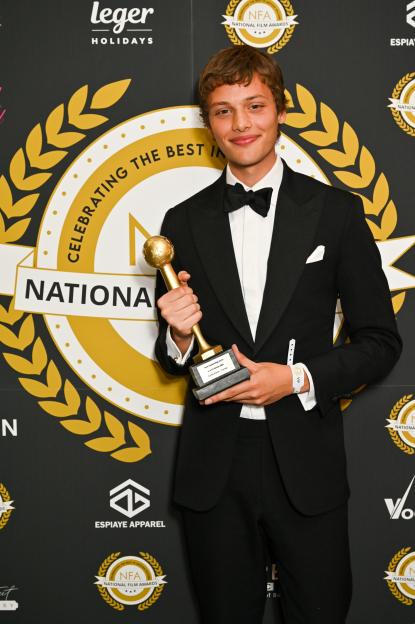 Bobby Brazier accepting a National Film Award.