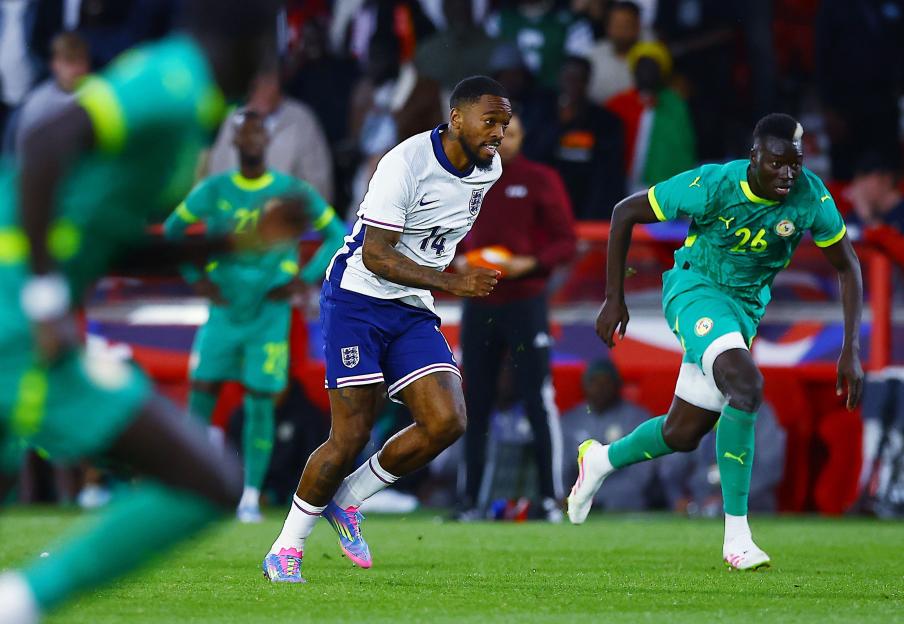 Ivan Toney of England playing in a soccer match against Senegal.
