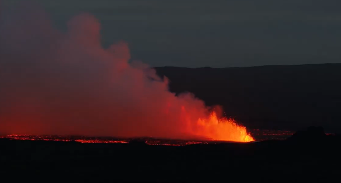 Lava flow at night.