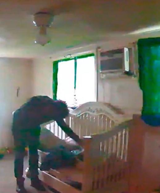 Surveillance footage in the twins' bedroom caught Brown returning just four hours later