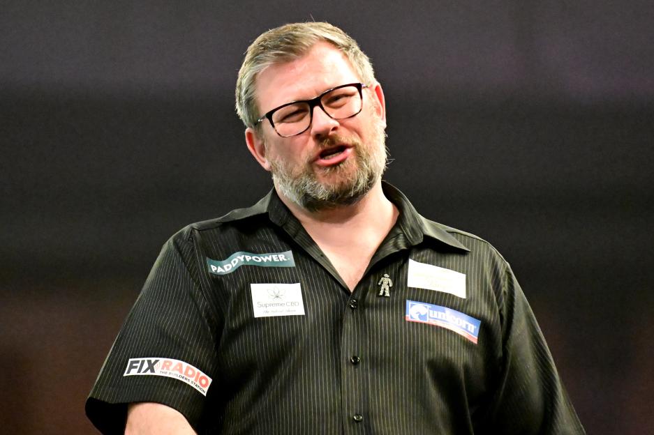 James Wade reacting after a darts match.
