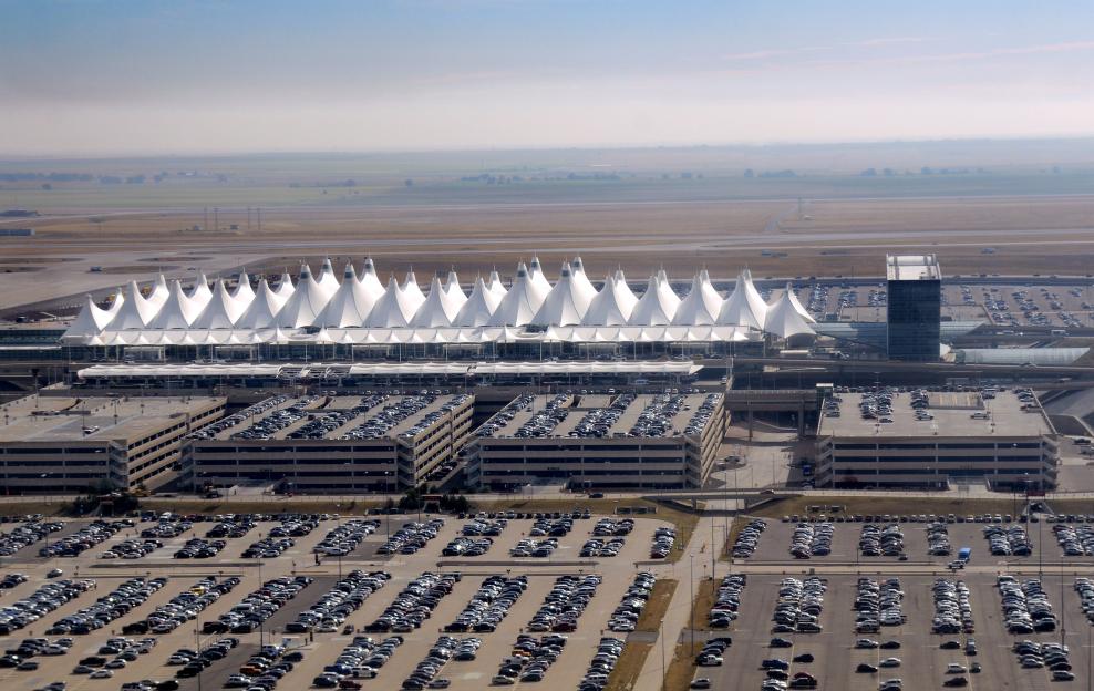 Aerial view of Denver International Airport.