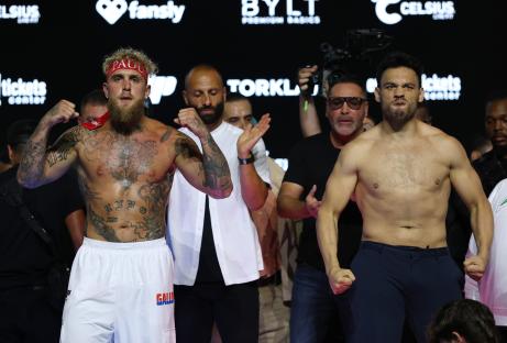 Jake Paul and Julio Cesar Chavez Jr. at a boxing weigh-in.