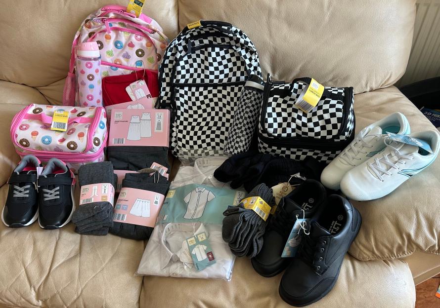 Back-to-school supplies and shoes.
