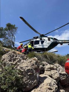 Rescue helicopter at accident scene.
