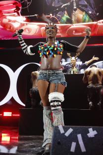 Doechii performing onstage at the iHeartRadio Jingle Ball.