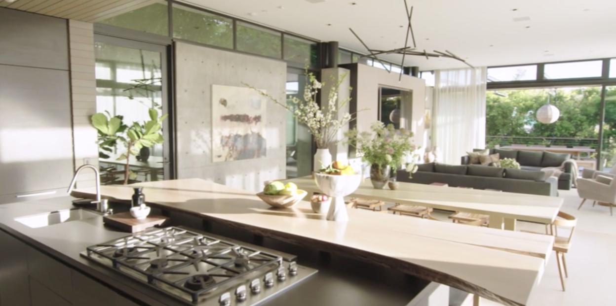 Interior view of Maria Sharapova's kitchen and living area.