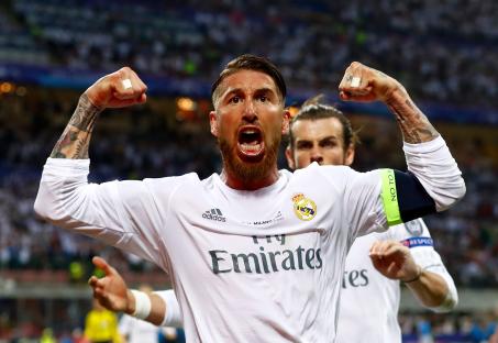 Sergio Ramos of Real Madrid celebrating a goal.