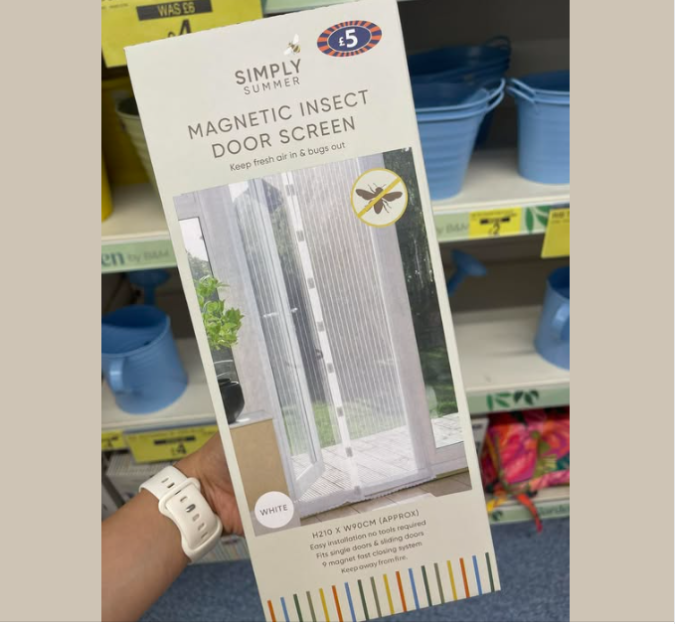 Package showing a white magnetic insect door screen.