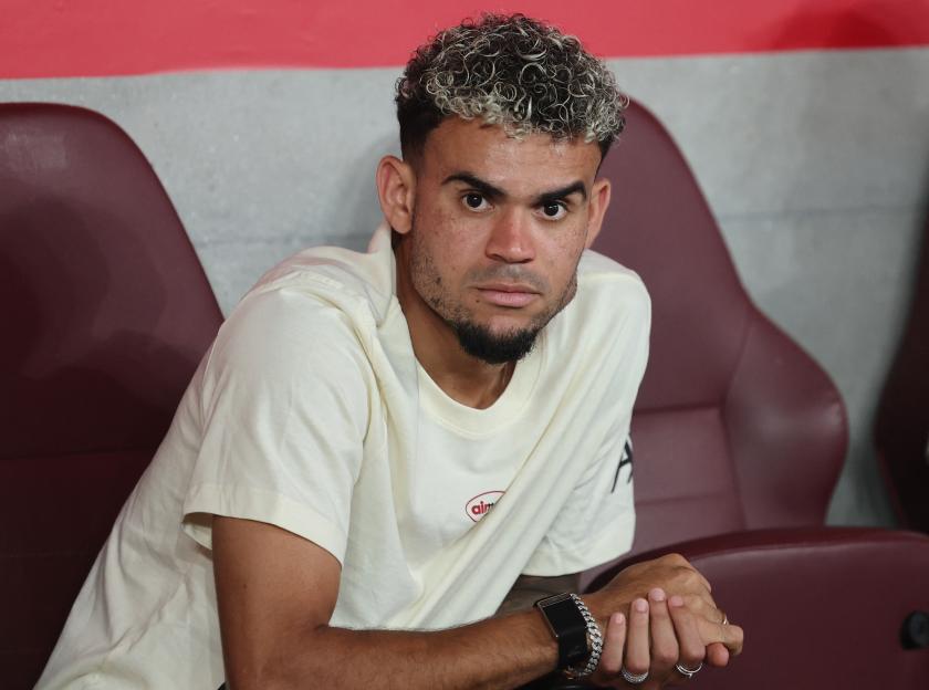 Liverpool's Luis Diaz before a soccer match.