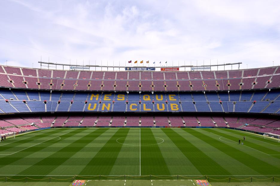 Camp Nou stadium before a UEFA Women's Champions League semifinal match.