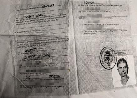 Emergency travel document issued in Tehran, Iran to a British citizen.