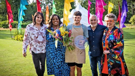 The Great British Bake Off finalists and judges.