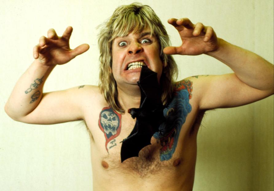 Ozzy Osbourne with a bat.