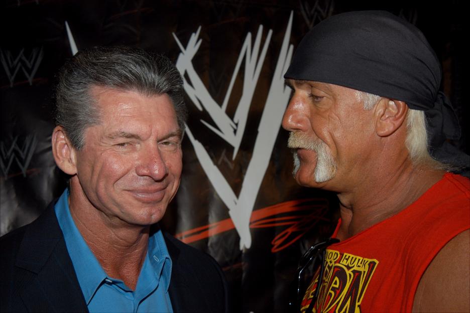 Vince McMahon and Hulk Hogan at a WWE press conference.