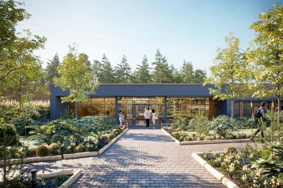 Illustration of Aqua Sana Forest Spa entrance.