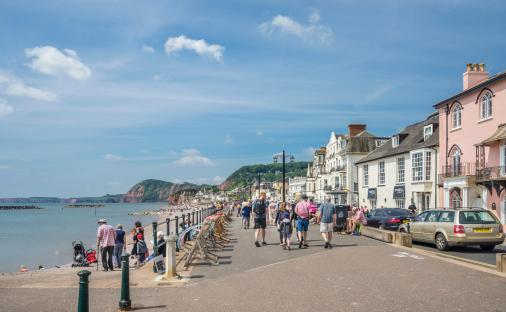 Sidmouth Esplanade and beach front in East Devon, England.
