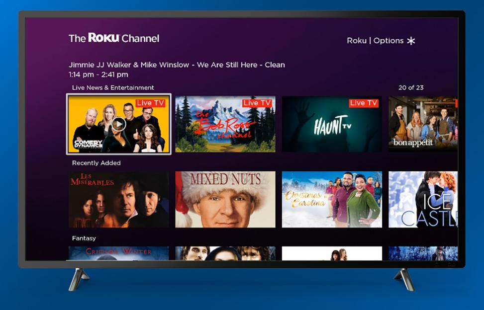 Roku Channel screen showing live and on-demand TV options.